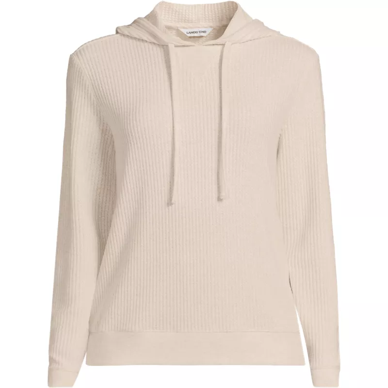 Women's Plus Size Long Sleeve Waffle Hooded Pullover, Front