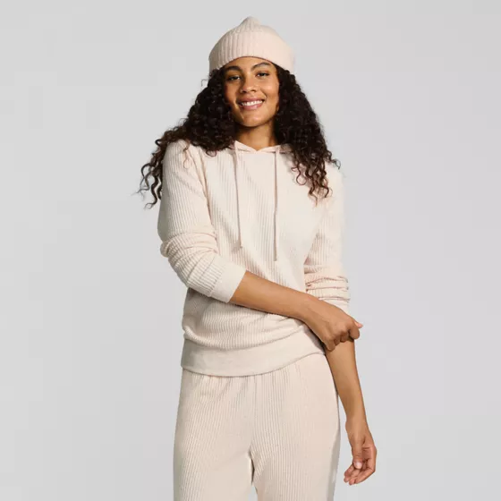 Women's Long Sleeve Waffle Hooded Pullover - primary