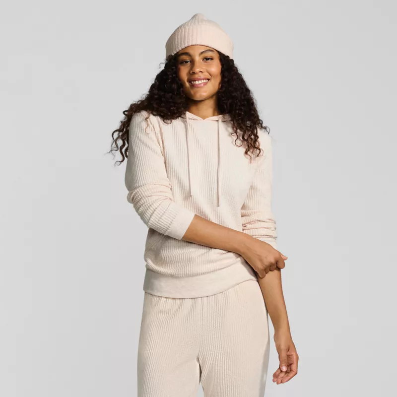 Women's Long Sleeve Waffle Hooded Pullover, alternative image