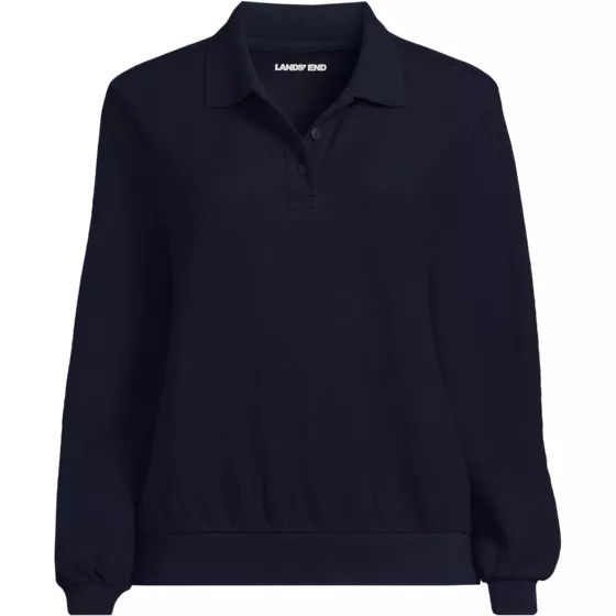 Women's Long Sleeve Honeycomb Pique Banded Hem Polo - primary