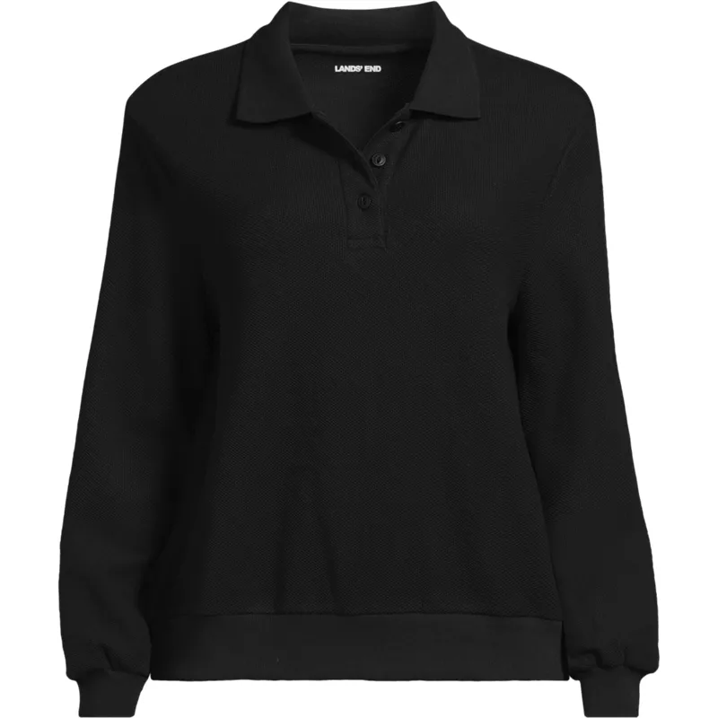 Women's Long Sleeve Honeycomb Pique Banded Hem Polo, Front