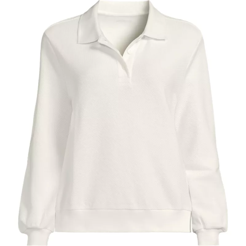 Women's Long Sleeve Honeycomb Pique Banded Hem Polo, Front