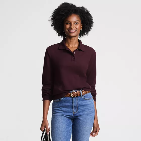 Women's Long Sleeve Honeycomb Pique Banded Hem Polo - primary