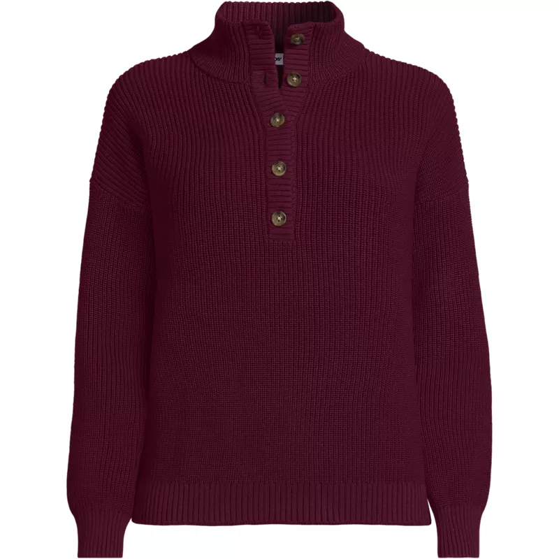 Women's Cotton Button Up Henley Sweater, Front