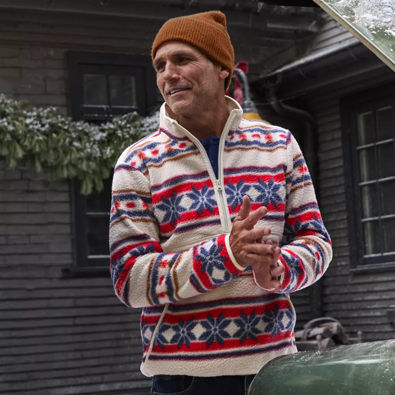 Men's Tall Print Half Zip Sherpa Fleece Pullover, alternative image