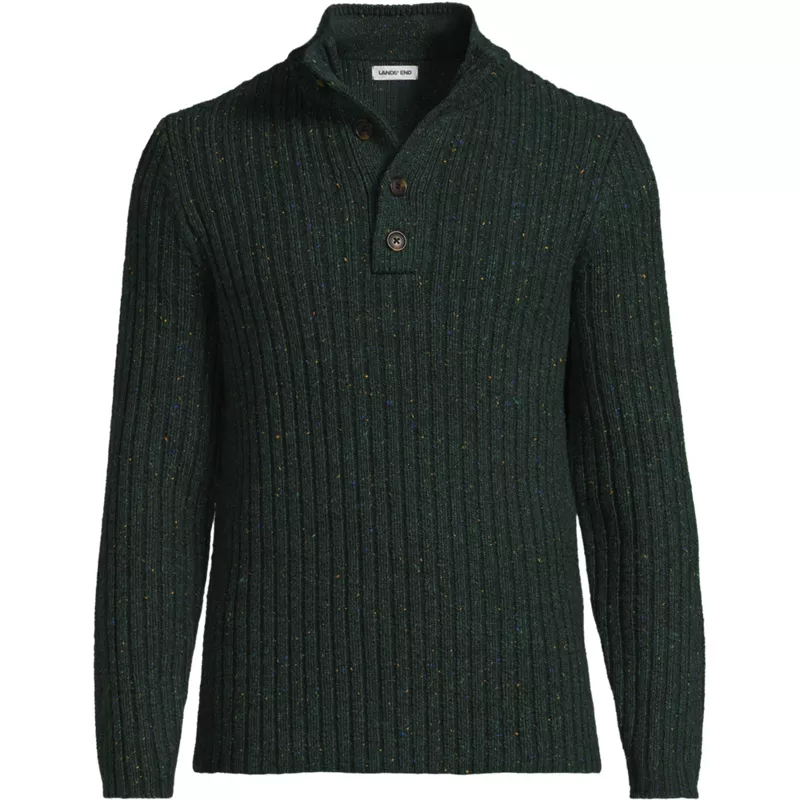 Men's Tall Long Sleeve Cotton Wool Button Up Mock Sweater, Front
