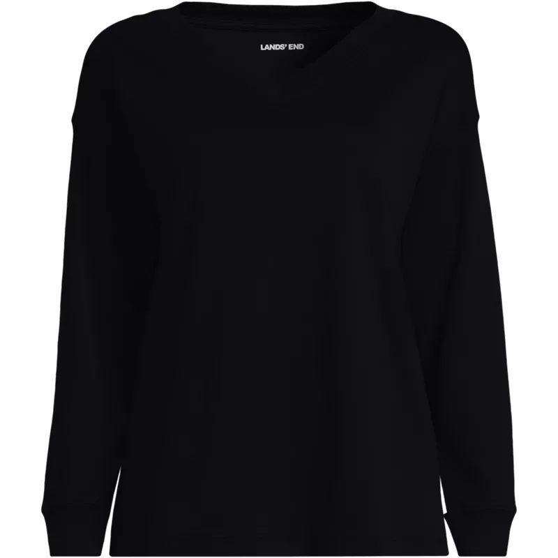 Women's Plus Size Long Sleeve Cotton V-neck Tee, Front