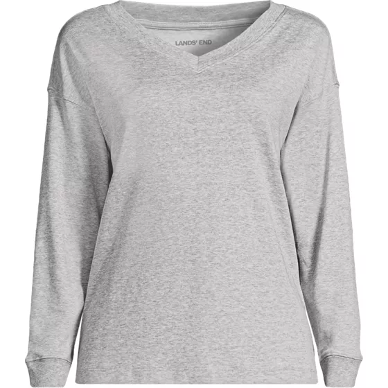Women's Plus Size Long Sleeve Cotton V-neck Tee - primary