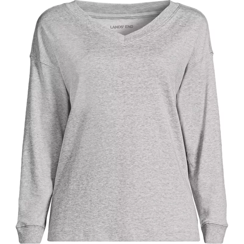 Women's Plus Size Long Sleeve Cotton V-neck Tee, Front