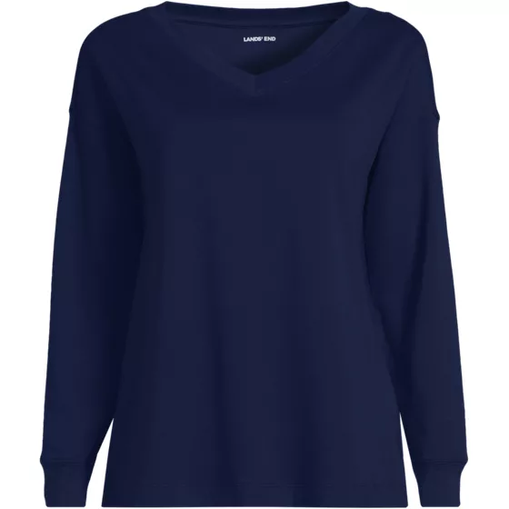 Women's Plus Size Long Sleeve Cotton V-neck Tee - primary
