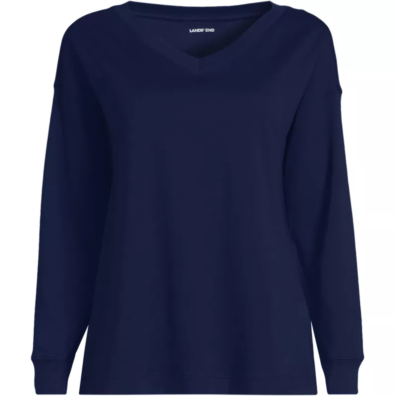 Women's Long Sleeve Cotton V-Neck Tee, Front