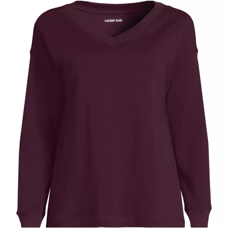 Women's Long Sleeve Cotton V-Neck Tee, Front