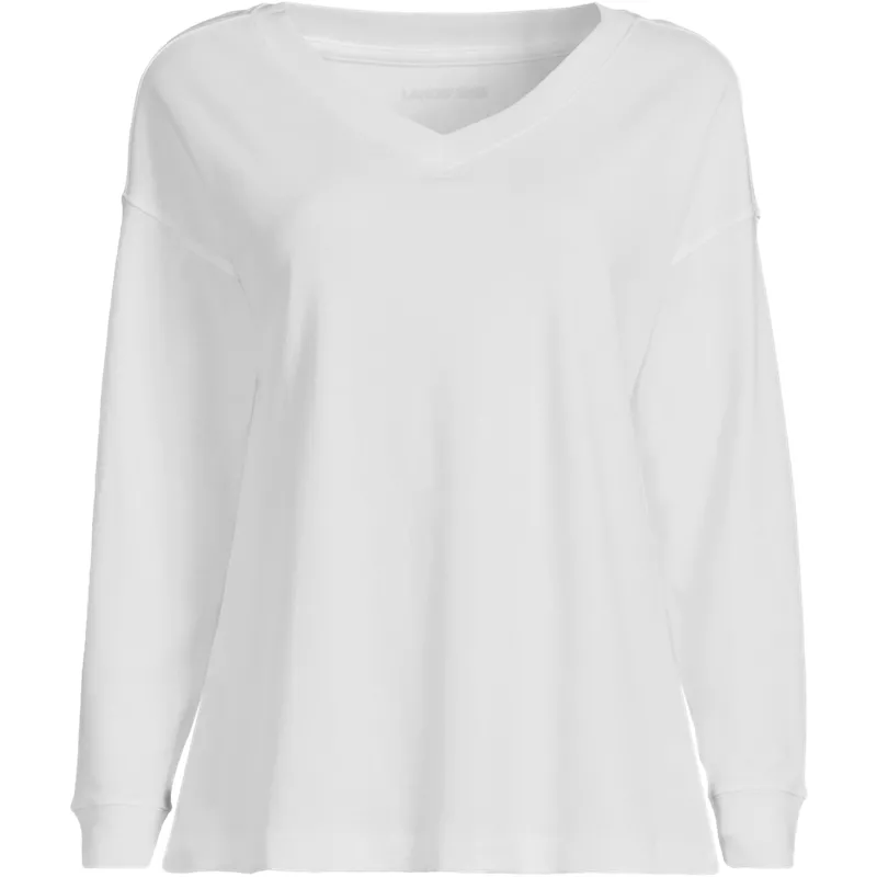Women's Long Sleeve Cotton V-Neck Tee, Front