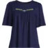 Women's Elbow Sleeve Slub Jersey Embroidered Yoke Pintuck Blouse, Front