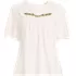 Women's Elbow Sleeve Slub Jersey Embroidered Yoke Pintuck Blouse, Front