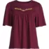 Women's Elbow Sleeve Slub Jersey Embroidered Yoke Pintuck Blouse, Front