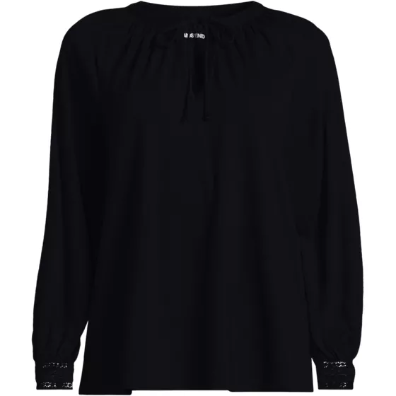 Women's Long Sleeve Slub Jersey Embroidered Sleeve Blouse - primary