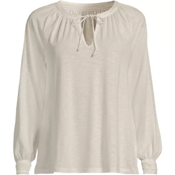Women's Long Sleeve Slub Jersey Embroidered Sleeve Blouse - primary