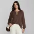 Women's Long Sleeve Slub Jersey Embroidered Sleeve Blouse, alternative image