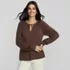Women's Long Sleeve Slub Jersey Embroidered Sleeve Blouse, Front