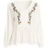 Women's Long Sleeve Slub Jersey V-Neck Embroidered Tiered Blouse, Front