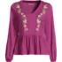 Women's Long Sleeve Slub Jersey V-Neck Embroidered Tiered Blouse, Front