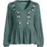 Women's Long Sleeve Slub Jersey V-Neck Embroidered Tiered Blouse, Front