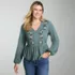 Women's Long Sleeve Slub Jersey V-Neck Embroidered Tiered Blouse, alternative image