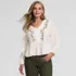 Women's Long Sleeve Slub Jersey V-Neck Embroidered Tiered Blouse, Front