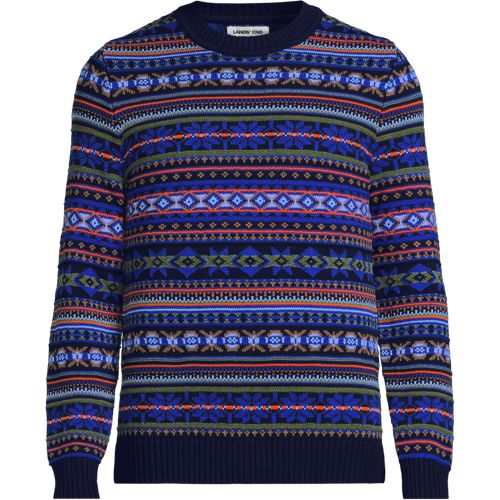 Pure Cotton Fair Isle Drifter Jumper, Men, size: M, regular, Blue, Cotton, by Lands' End