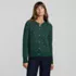 Women's Modern Length Fine Gauge Crew Neck Jacquard Cardigan Sweater, Front