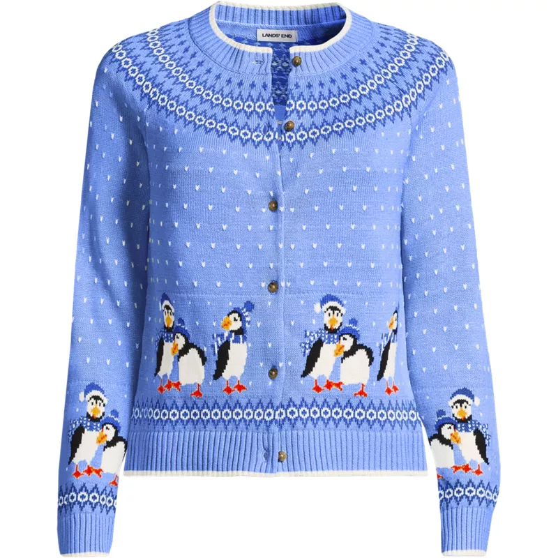 Women's Plus Size Drifter Fair Isle Raglan Sleeve Cardigan Sweater, Front