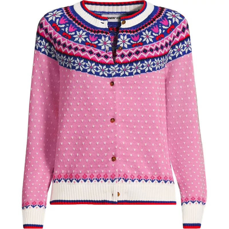 Women's Plus Size Drifter Fair Isle Raglan Sleeve Cardigan Sweater, Front