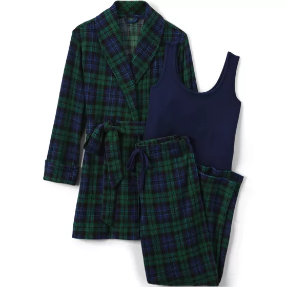 Women's Waffle 3 Piece Pajama Set - Tank Pants and Cardigan Robe - primary
