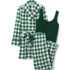 Women's Petite Waffle 3 Piece Pajama Set - Tank Pants and Cardigan Robe, Front