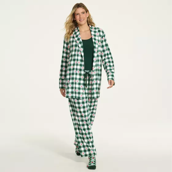 Women's Petite Waffle 3 Piece Pajama Set - Tank Pants and Cardigan Robe - primary