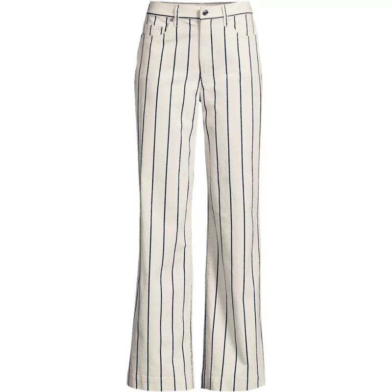 Women's Plus Size High Rise 5 Pocket Wide Leg Chino Oxford Stripe Pants, Front