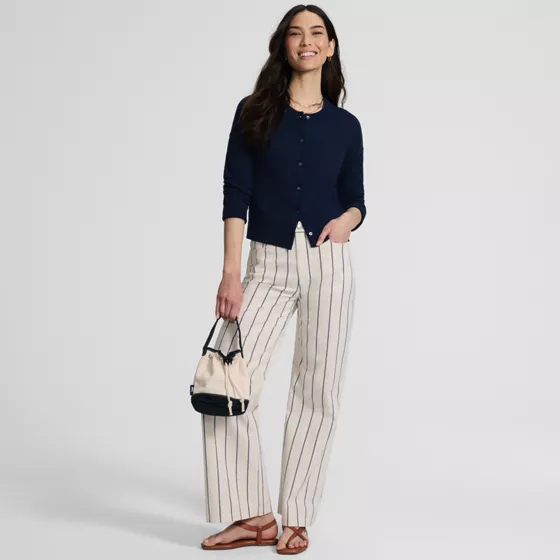 Women's High Rise 5 Pocket Wide Leg Chino Oxford Stripe Pants - primary