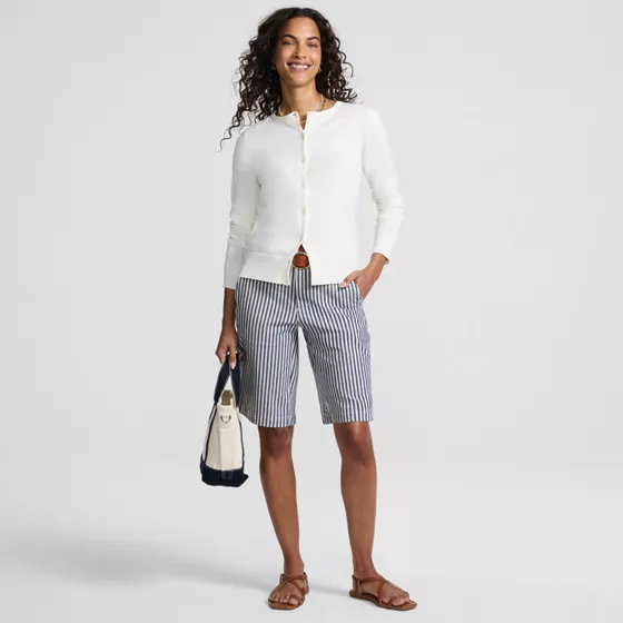 Women's Elastic Back Classic 12" Chino Oxford Stripe Shorts - primary