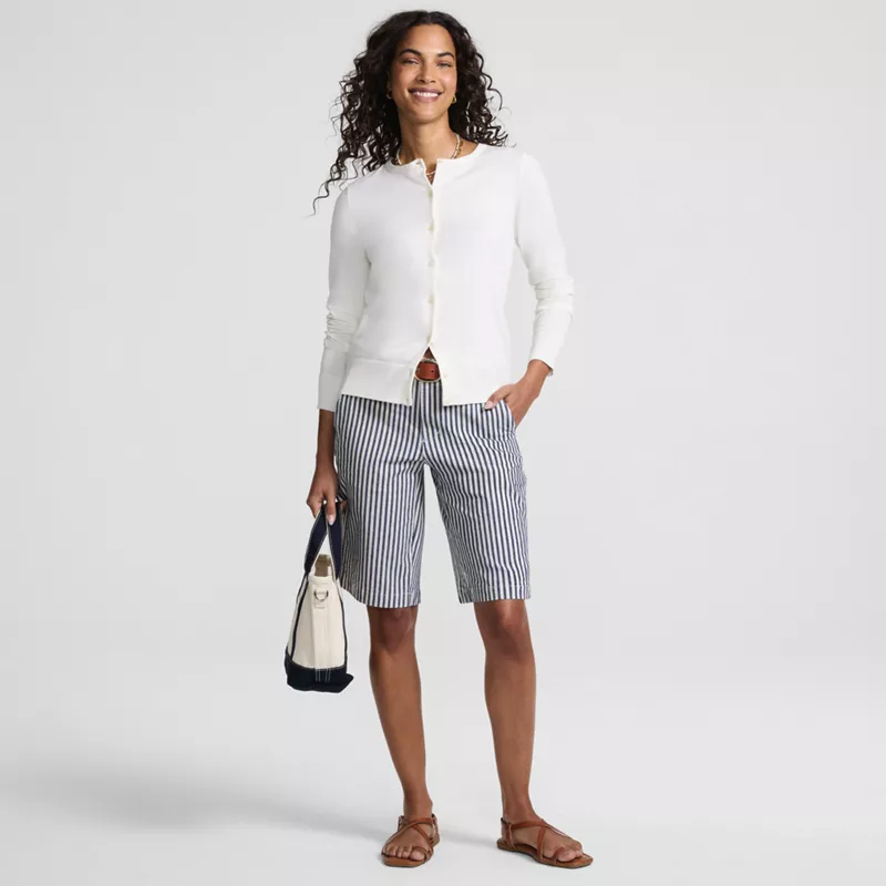 Women's Elastic Back Classic 12" Chino Oxford Stripe Shorts, alternative image