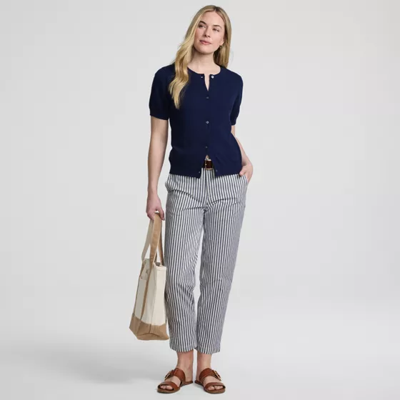Women's Mid Rise Classic Straight Leg Oxford Stripe Ankle Pants - primary