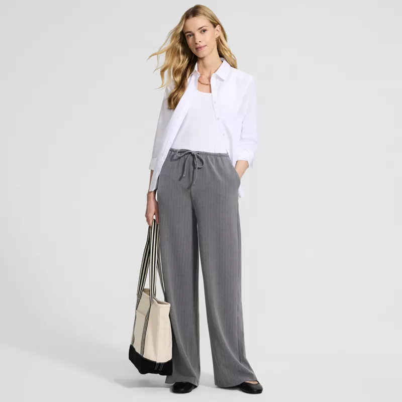 Women's Petite Washable Suiting Mid Rise Wide Leg Pants, alternative image