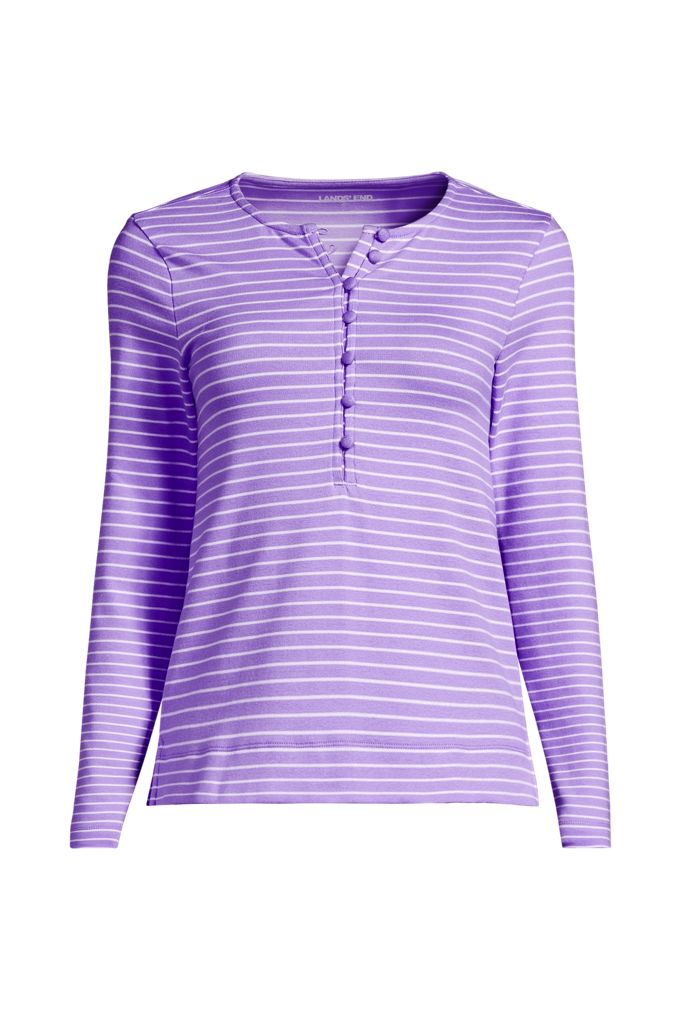 Women's Plus Size Long Sleeve Polished Essentials Henley - Lands' End - Purple - 3X