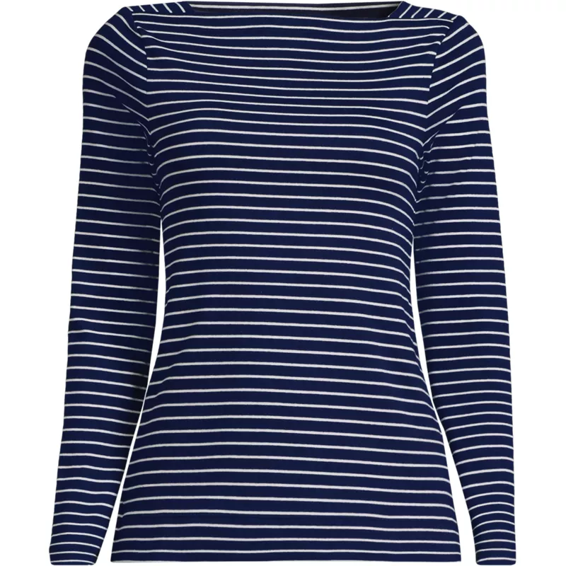 Women's Plus Size Long Sleeve Polished Essentials Straight Neck Tee, Front