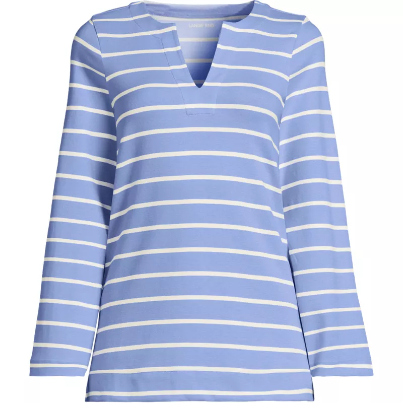 Women's Long Sleeve Polished Essentials Notch Neck Tunic Top, Front