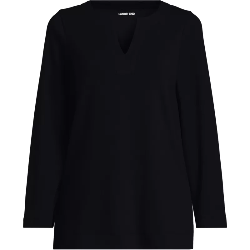 Women's Long Sleeve Polished Essentials Notch Neck Tunic Top, Front