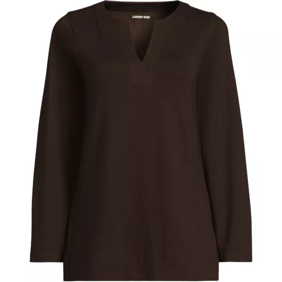 Women's Plus Size Long Sleeve Polished Essentials Notch Neck Tunic Top - primary