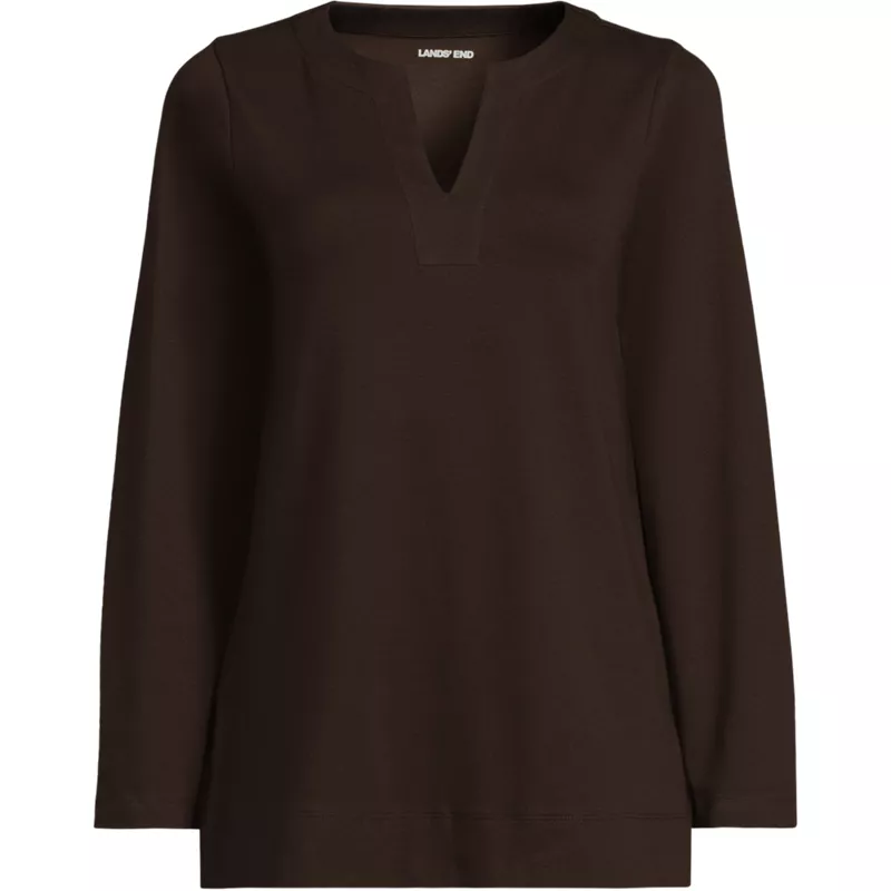 Women's Plus Size Long Sleeve Polished Essentials Notch Neck Tunic Top, Front