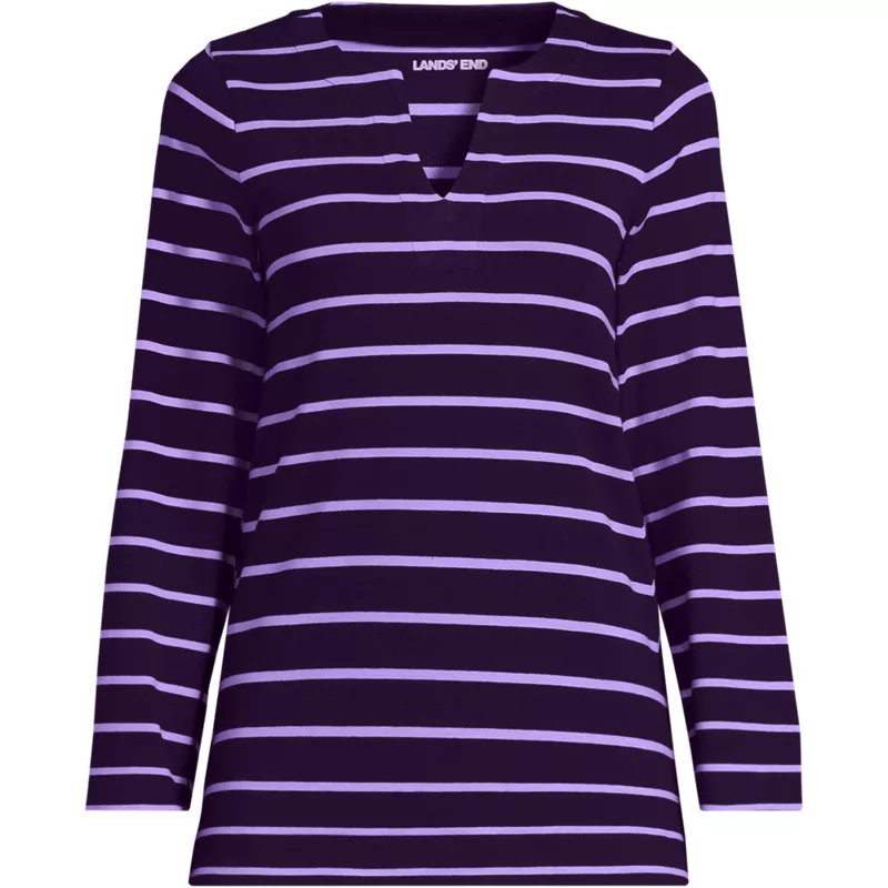 Women's Long Sleeve Polished Essentials Notch Neck Tunic Top, Front