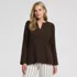 Women's Petite Long Sleeve Polished Essentials Notch Neck Tunic Top, Front